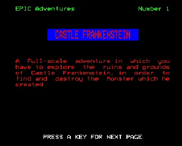 Castle Frankenstein - Epic Adventure 1 (1983)(Epic) screen shot title